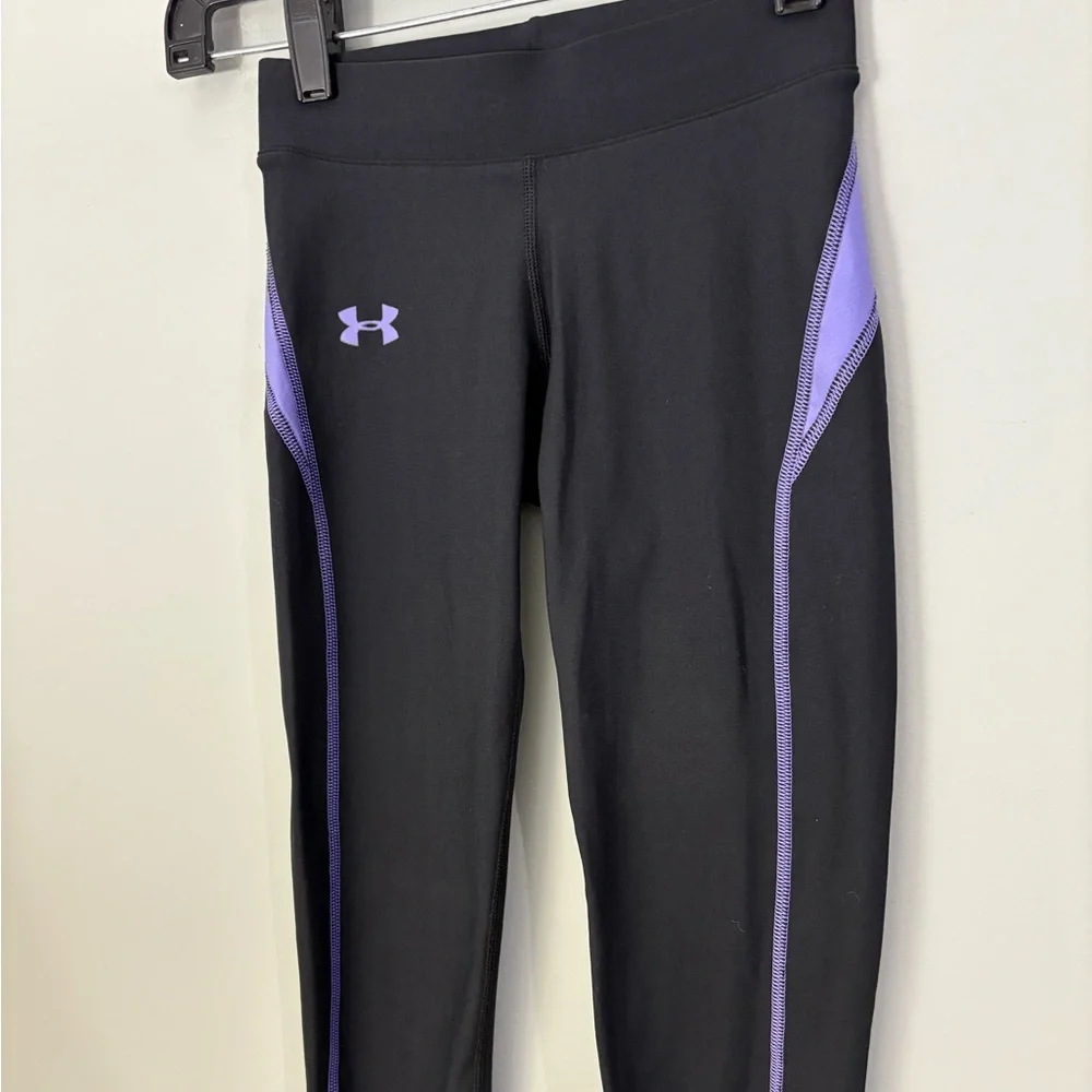 Under Armour ColdGear Compression Leggings Black Purple XS Warm Workout - Picture 7 of 10